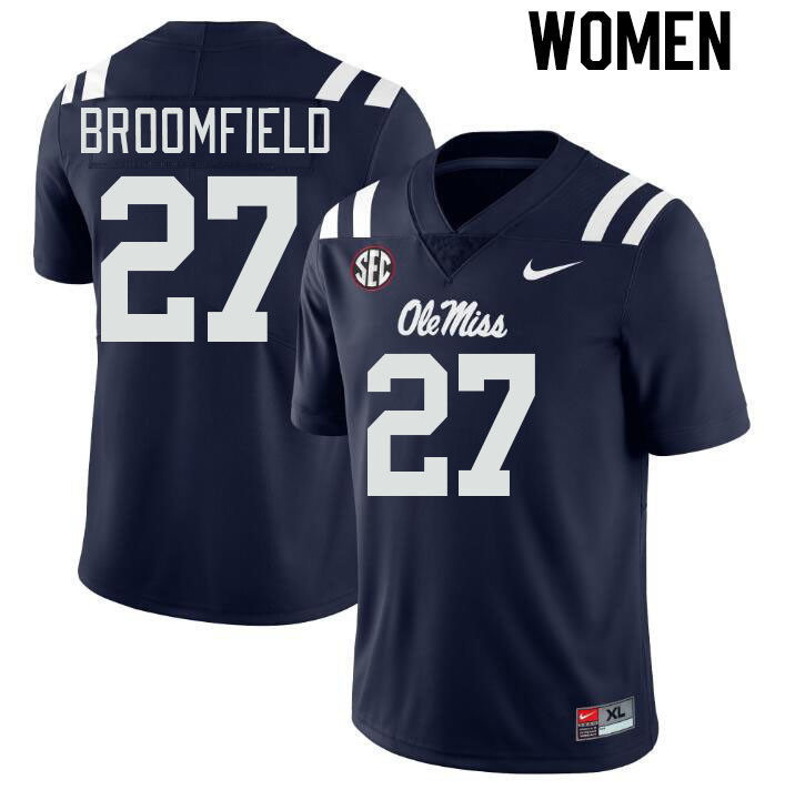 Women #27 Pat Broomfield Ole Miss Rebels College Football Jerseys Stitched-Navy